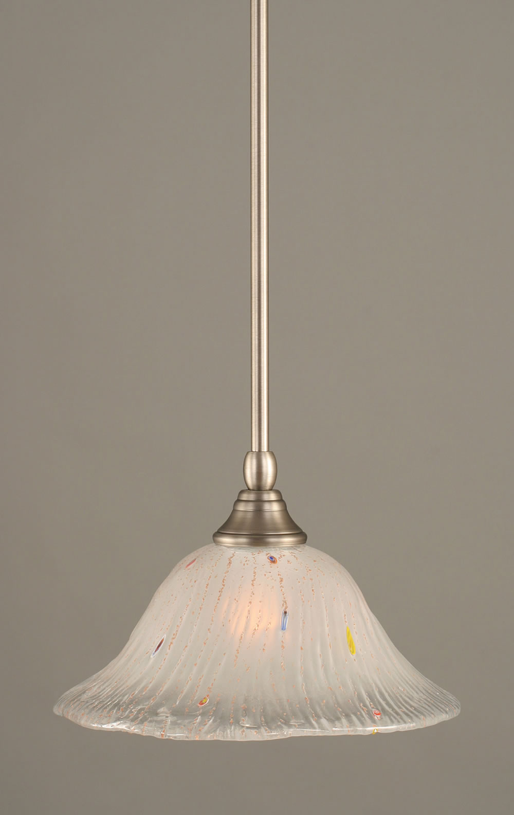 Stem Mini Pendant With Hang Straight Swivel Shown In Brushed Nickel Finish With 10" Frosted Crystal Glass