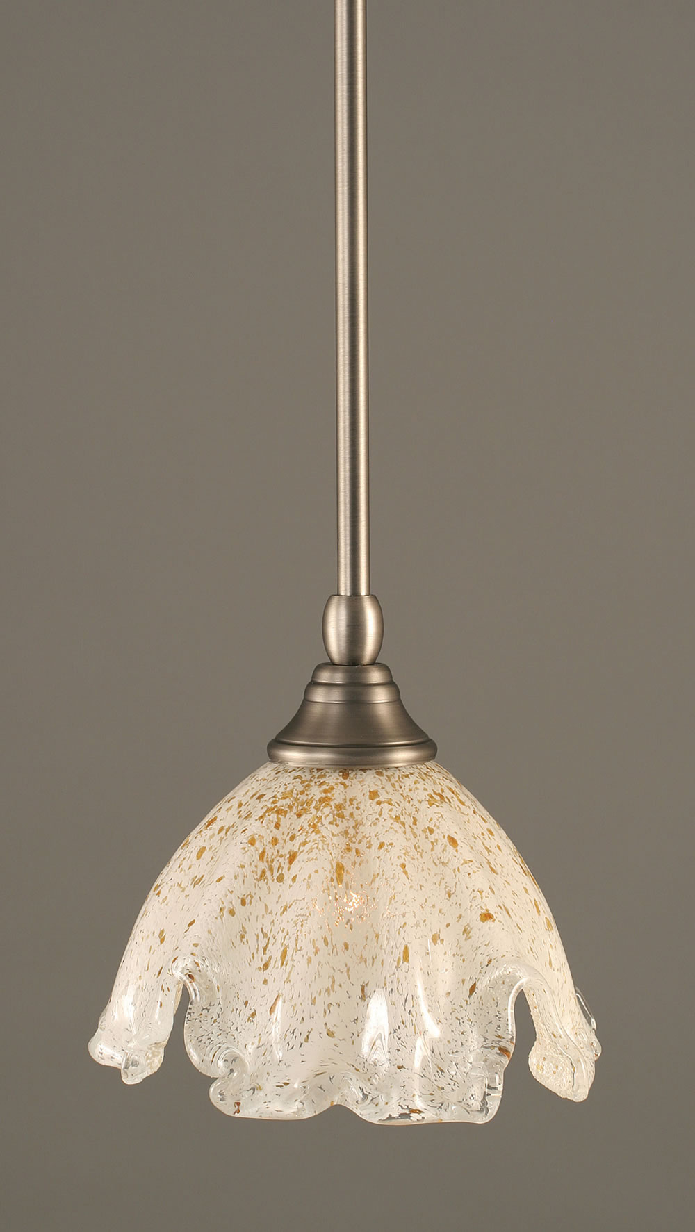 Stem Mini Pendant With Hang Straight Swivel Shown In Brushed Nickel Finish With 7" Gold Ice Glass
