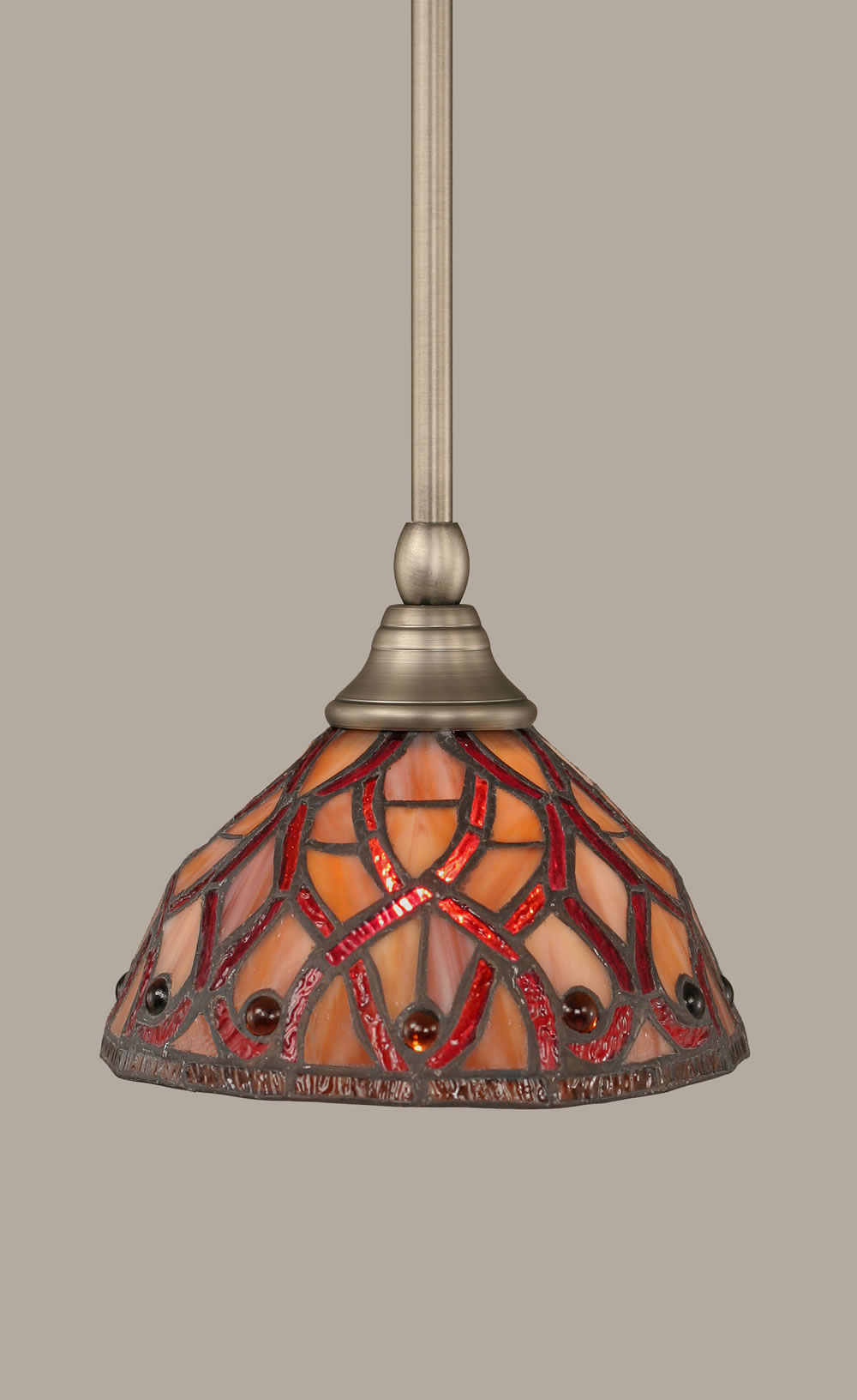 Stem Mini Pendant With Hang Straight Swivel Shown In Brushed Nickel Finish With 7 Persian Tiffany Glass