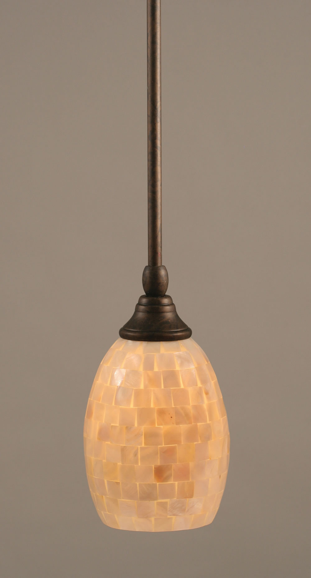 Stem Mini Pendant With Hang Straight Swivel Shown In Bronze Finish With 5" Ivory Glaze Seashell Glass