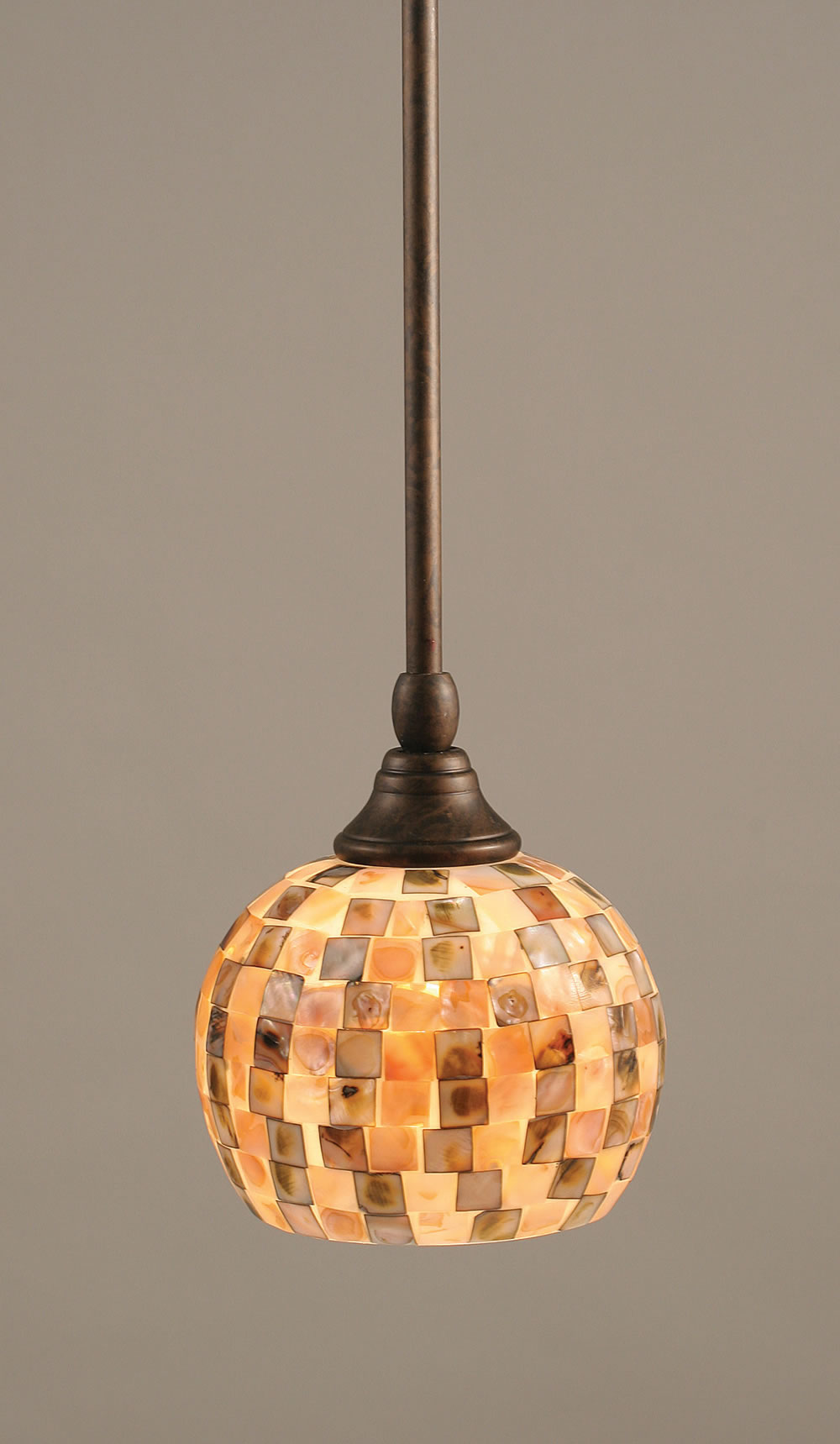 Stem Mini Pendant With Hang Straight Swivel Shown In Bronze Finish With 6" Sea Mist Seashell Glass