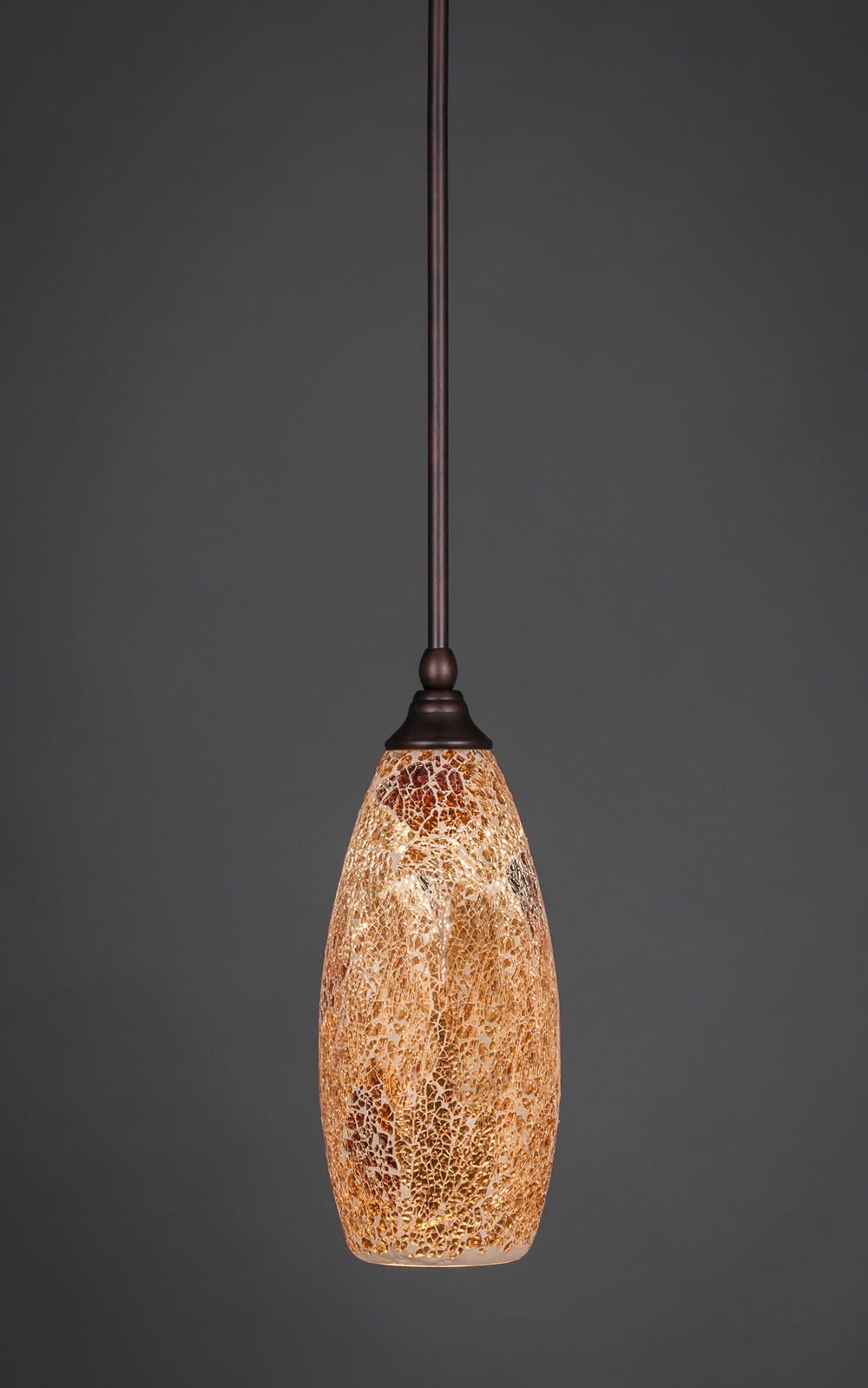 Stem Mini Pendant With Hang Straight Swivel Shown In Bronze Finish With 5.5 Gold Fusion Glass