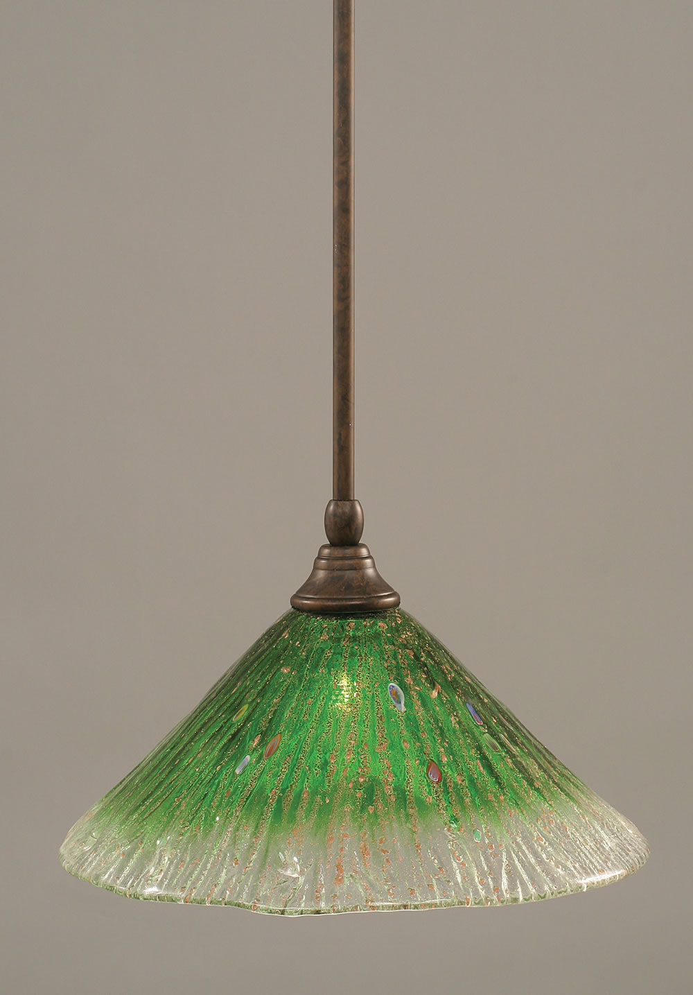 Stem Mini Pendant With Hang Straight Swivel Shown In Bronze Finish With 12" Kiwi Green Crystal Glass