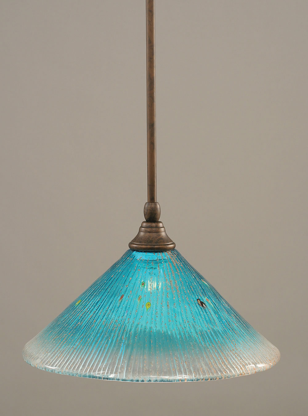 Stem Mini Pendant With Hang Straight Swivel Shown In Bronze Finish With 12" Teal Crystal Glass