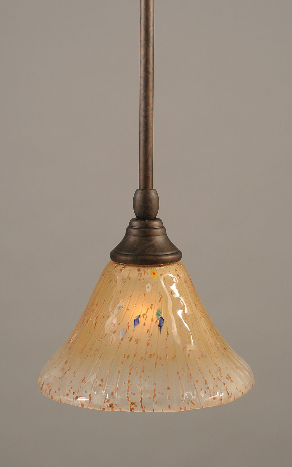Stem Mini Pendant With Hang Straight Swivel Shown In Bronze Finish With 7" Amber Crystal Glass