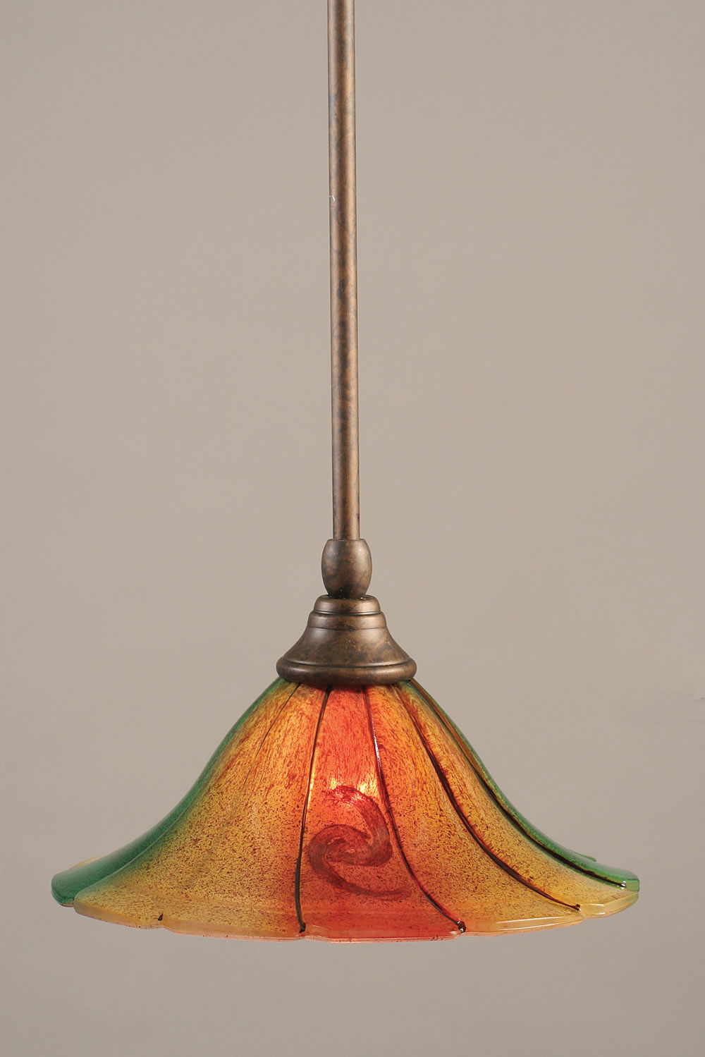 Stem Mini Pendant With Hang Straight Swivel Shown In Bronze Finish With 10" Mardi Gras Glass