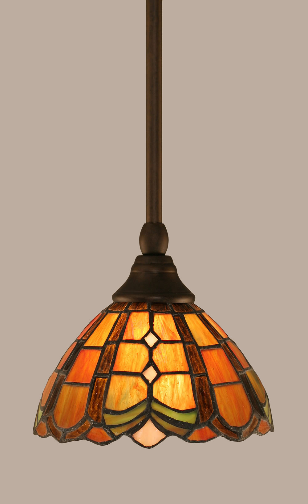 Stem Mini Pendant With Hang Straight Swivel Shown In Bronze Finish With 7 Paradise Tiffany Glass