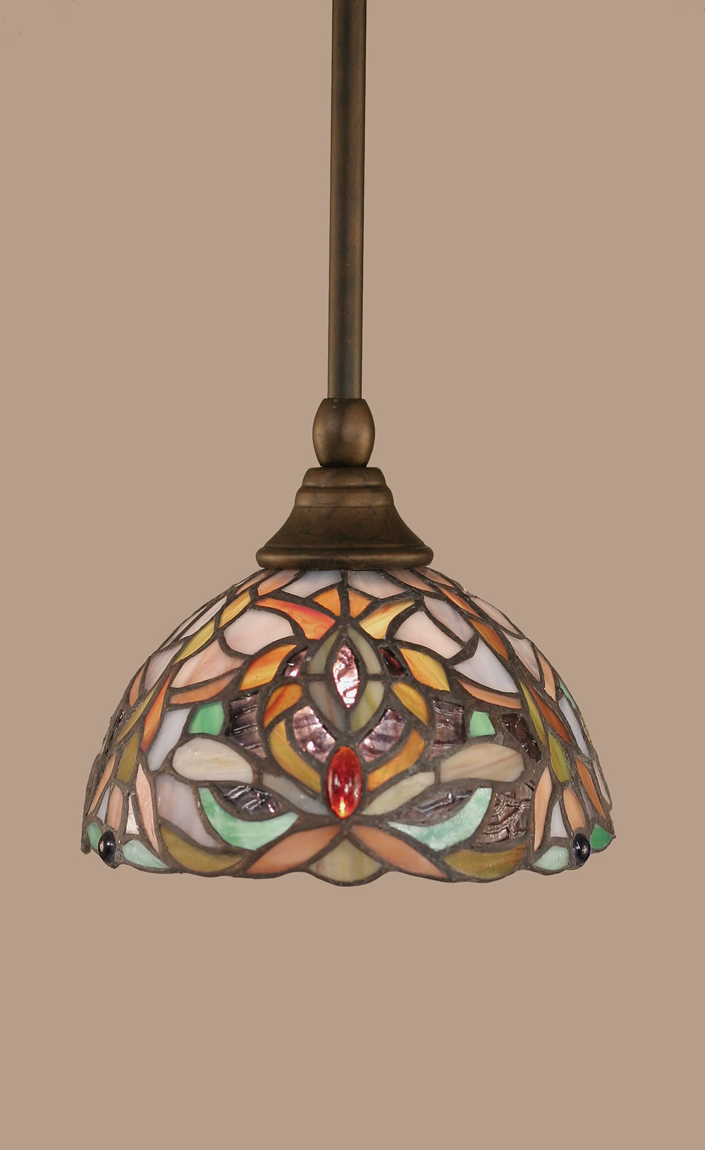 Stem Mini Pendant With Hang Straight Swivel Shown In Bronze Finish With 7 Kaleidoscope Tiffany Glass