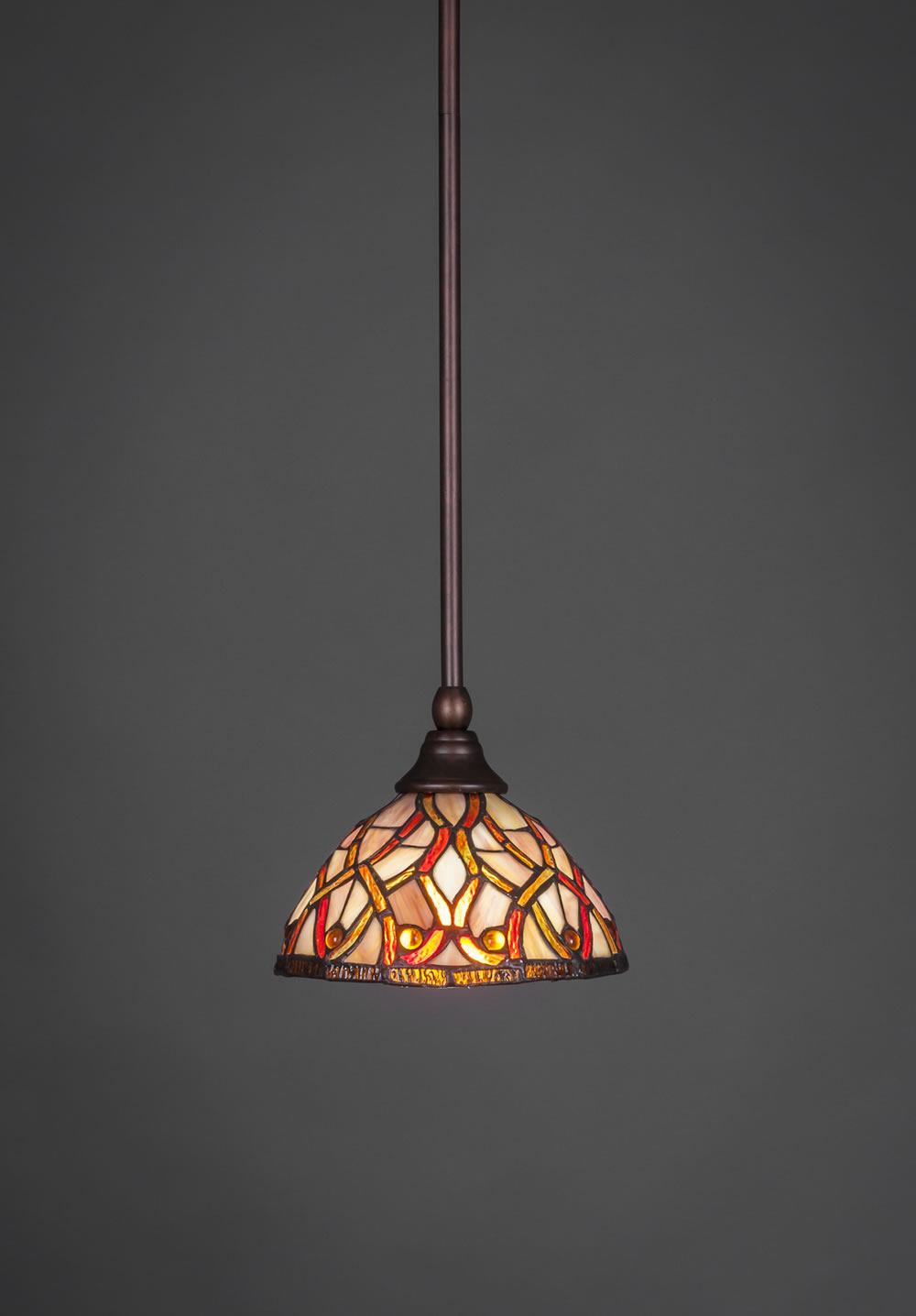 Stem Mini Pendant With Hang Straight Swivel Shown In Bronze Finish With 7 Persian Tiffany Glass