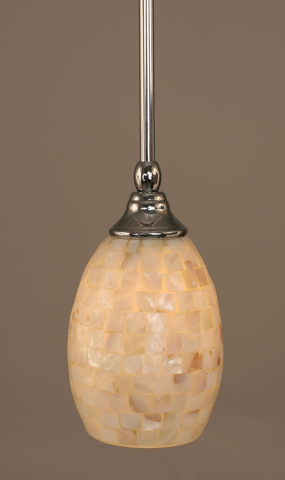 Stem Mini Pendant With Hang Straight Swivel Shown In Chrome Finish With 5" Ivory Glaze Seashell Glass "