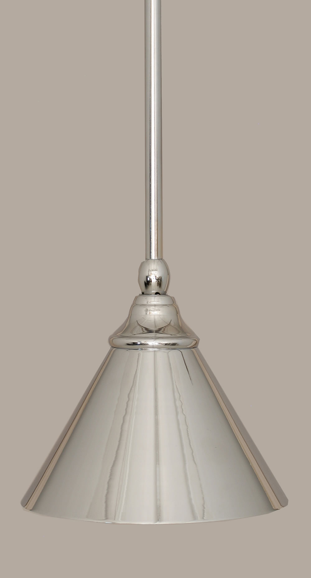 Stem Mini Pendant With Hang Straight Swivel Shown In Chrome Finish With 7 Chrome Cone Metal Shade