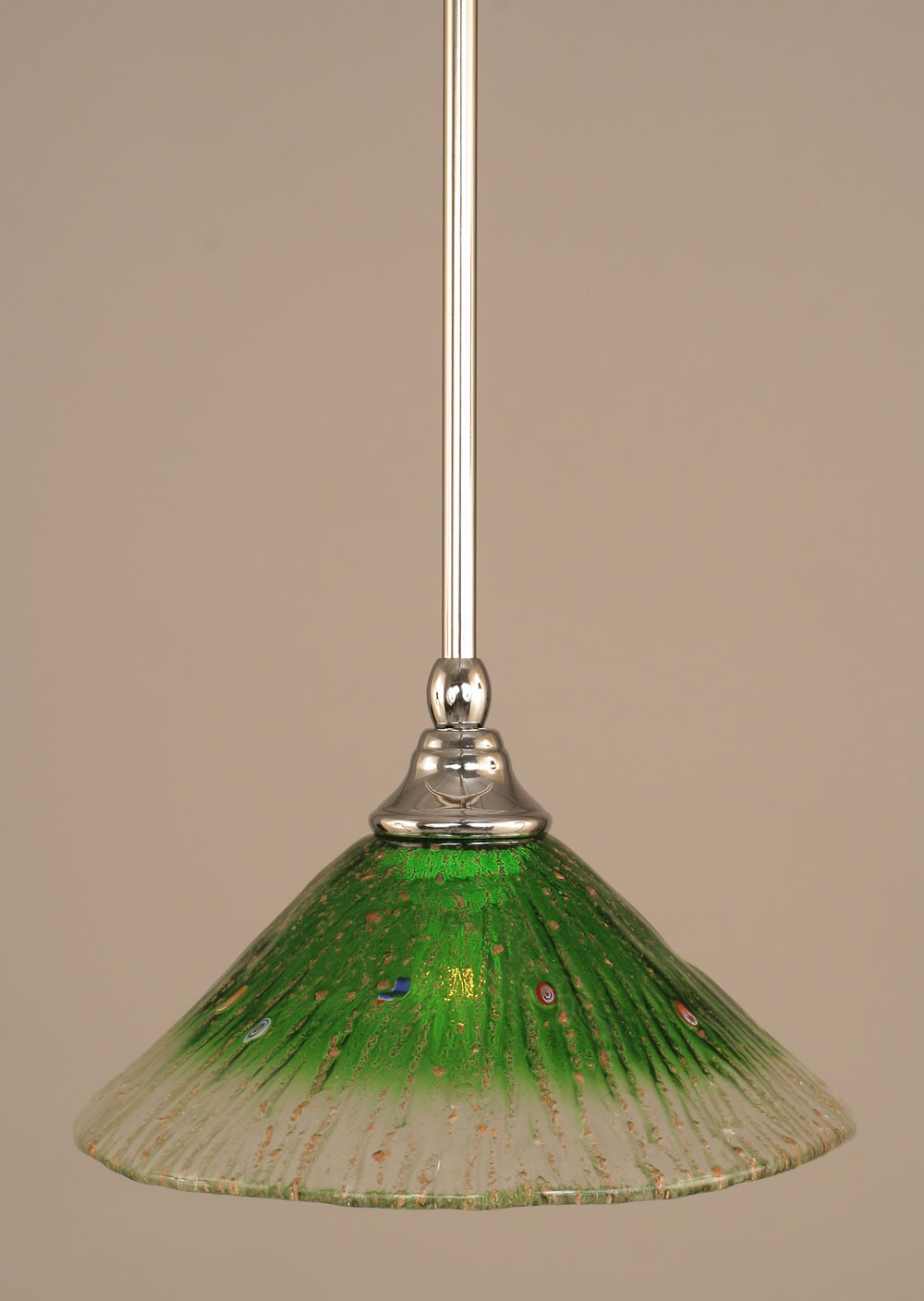Stem Mini Pendant With Hang Straight Swivel Shown In Chrome Finish With 10" Kiwi Green Crystal Glass "