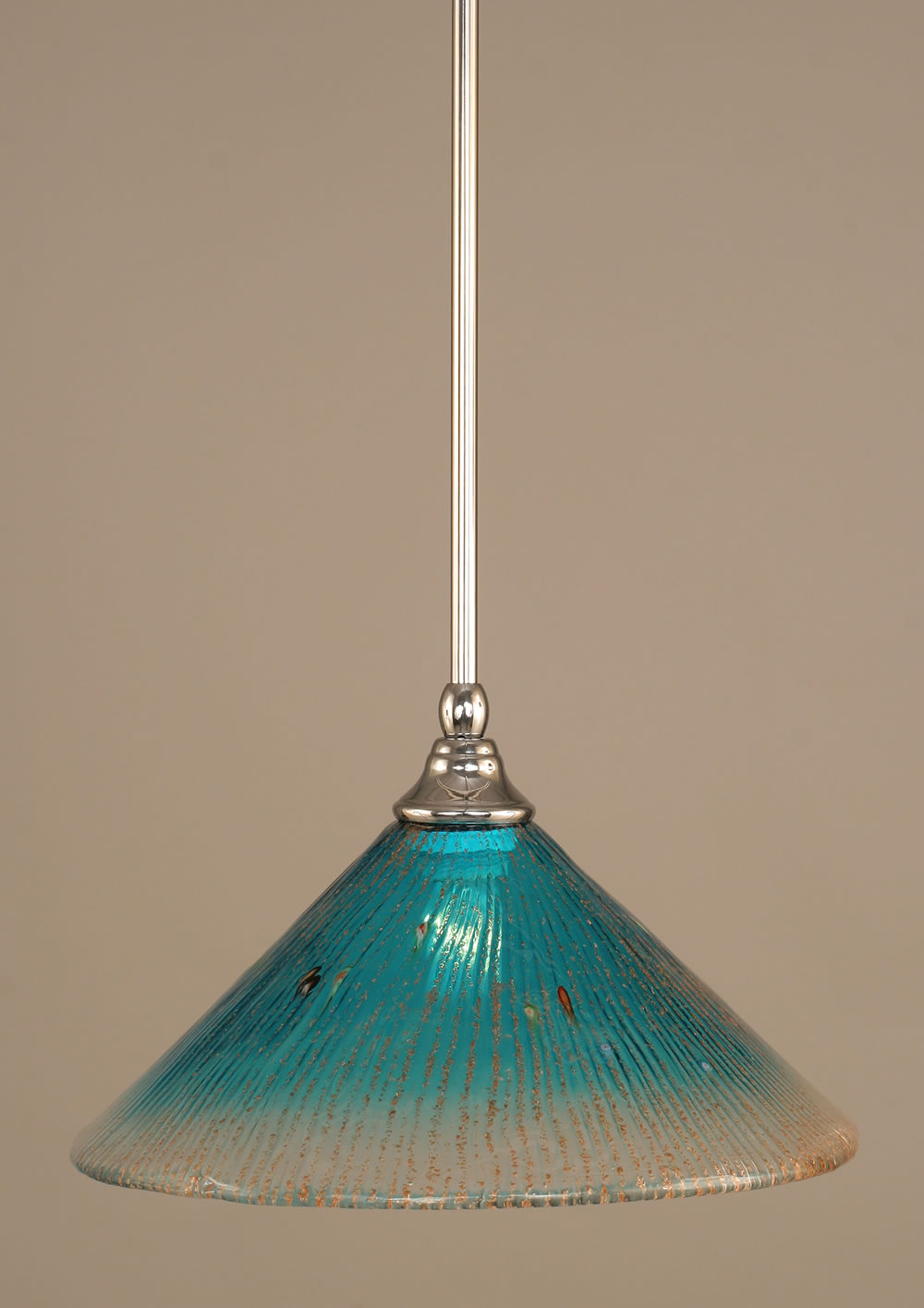 Stem Mini Pendant With Hang Straight Swivel Shown In Chrome Finish With 12" Teal Crystal Glass "