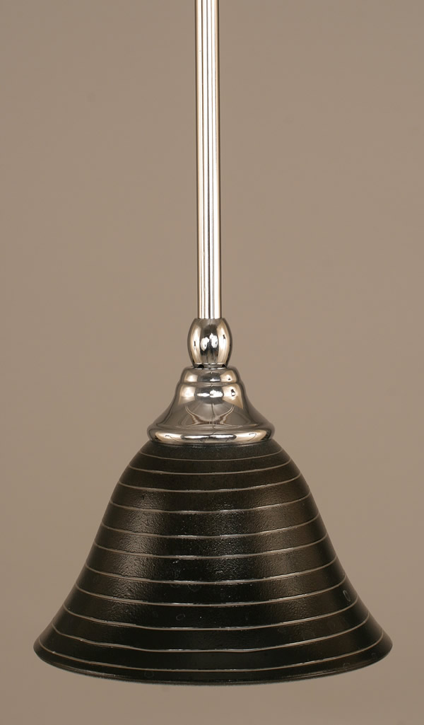 Stem Mini Pendant With Hang Straight Swivel Shown In Chrome Finish With 7" Charcoal Spiral Glass "