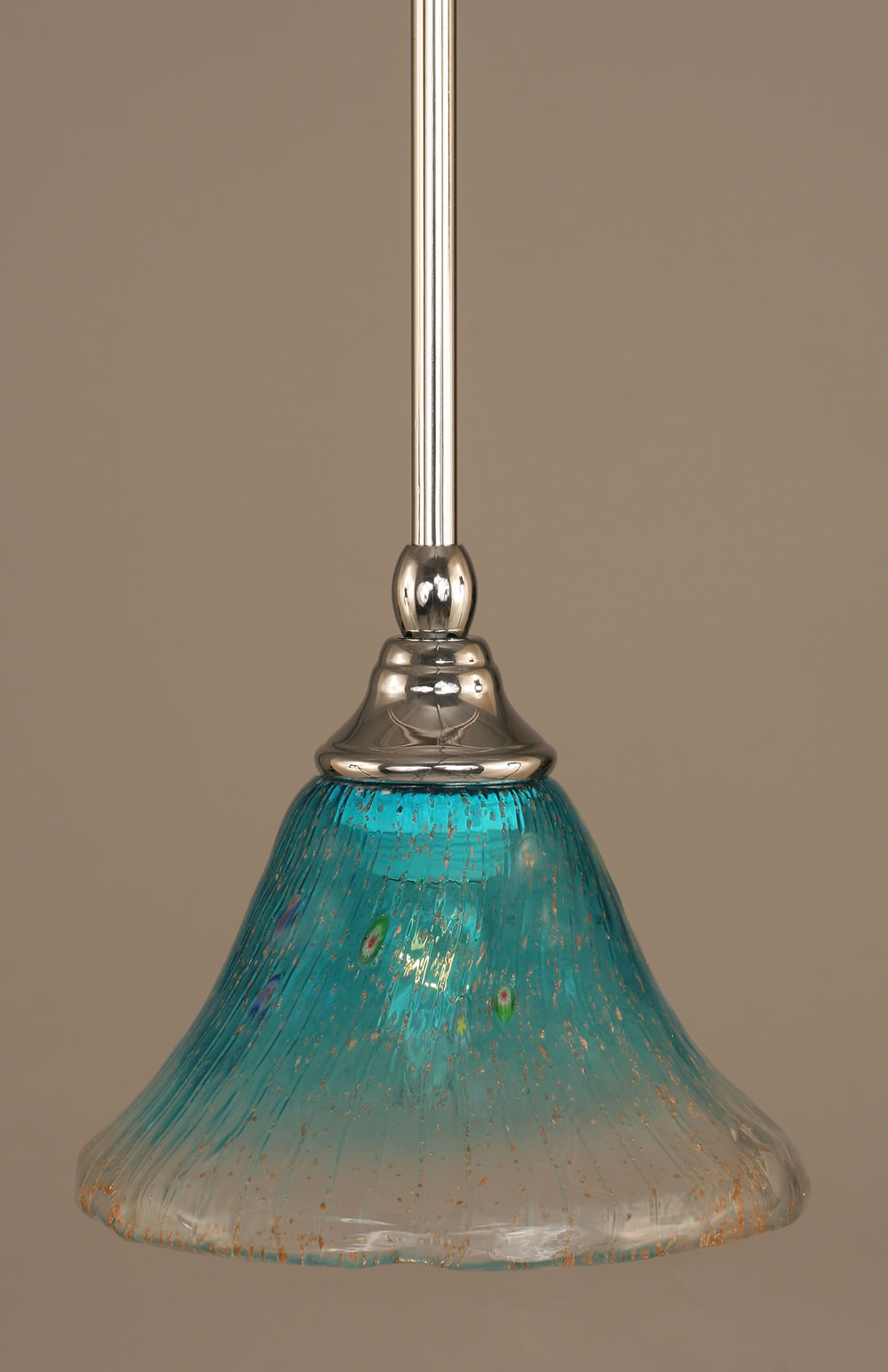 Stem Mini Pendant With Hang Straight Swivel Shown In Chrome Finish With 7" Teal Crystal Glass "