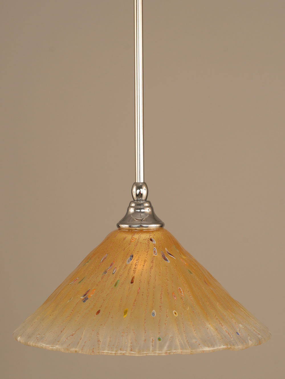 Stem Mini Pendant With Hang Straight Swivel Shown In Chrome Finish With 12" Amber Crystal Glass "