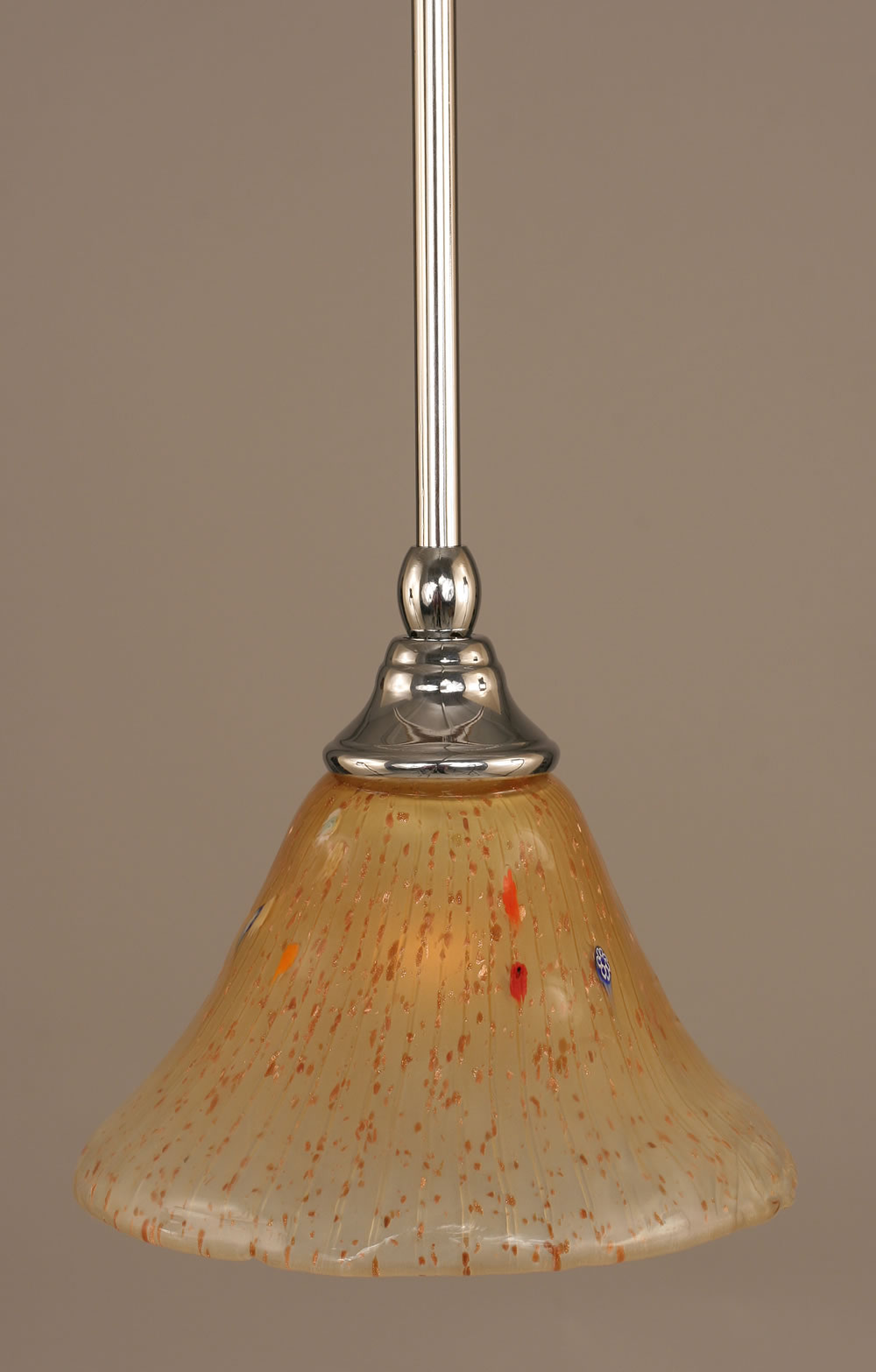 Stem Mini Pendant With Hang Straight Swivel Shown In Chrome Finish With 7" Amber Crystal Glass "
