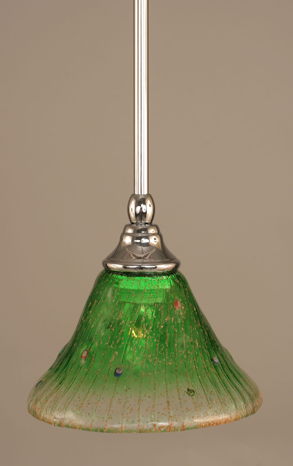Stem Mini Pendant With Hang Straight Swivel Shown In Chrome Finish With 7" Kiwi Green Crystal Glass "