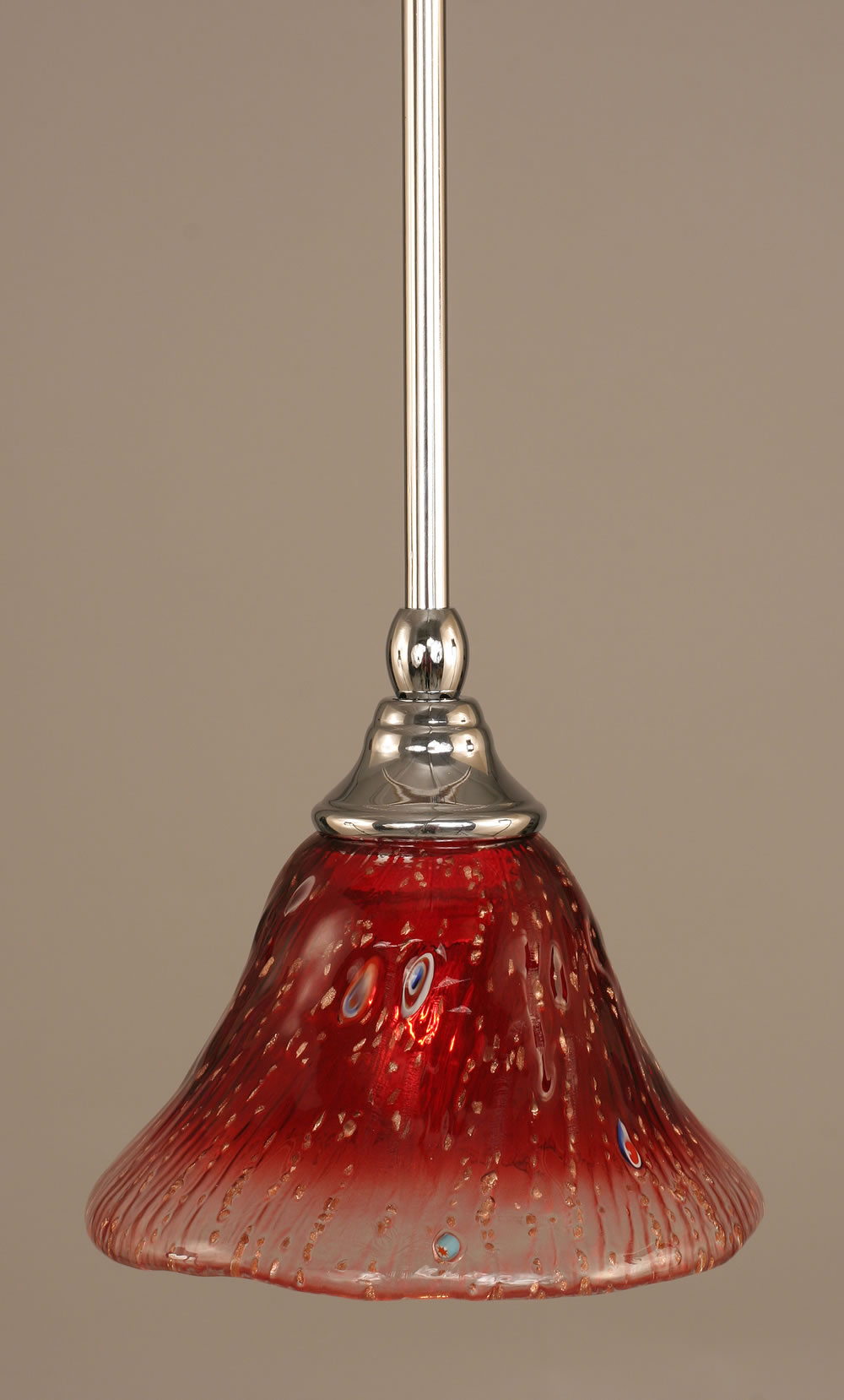 Stem Mini Pendant With Hang Straight Swivel Shown In Chrome Finish With 7" Raspberry Crystal Glass "
