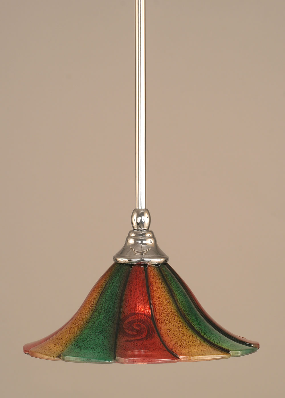 Stem Mini Pendant With Hang Straight Swivel Shown In Chrome Finish With 10" Mardi Gras Glass "