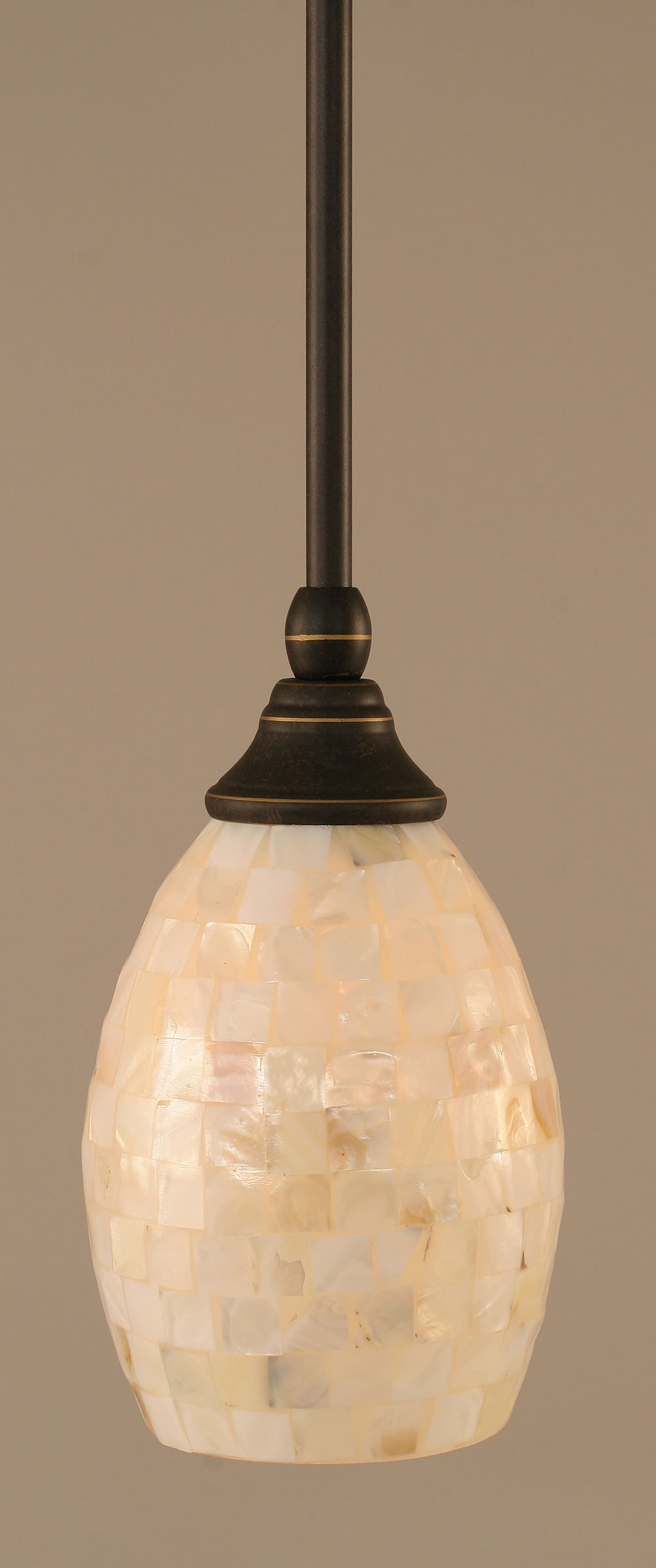 Stem Mini Pendant With Hang Straight Swivel Shown In Dark Granite Finish With 5" Ivory Glaze Seashell Glass