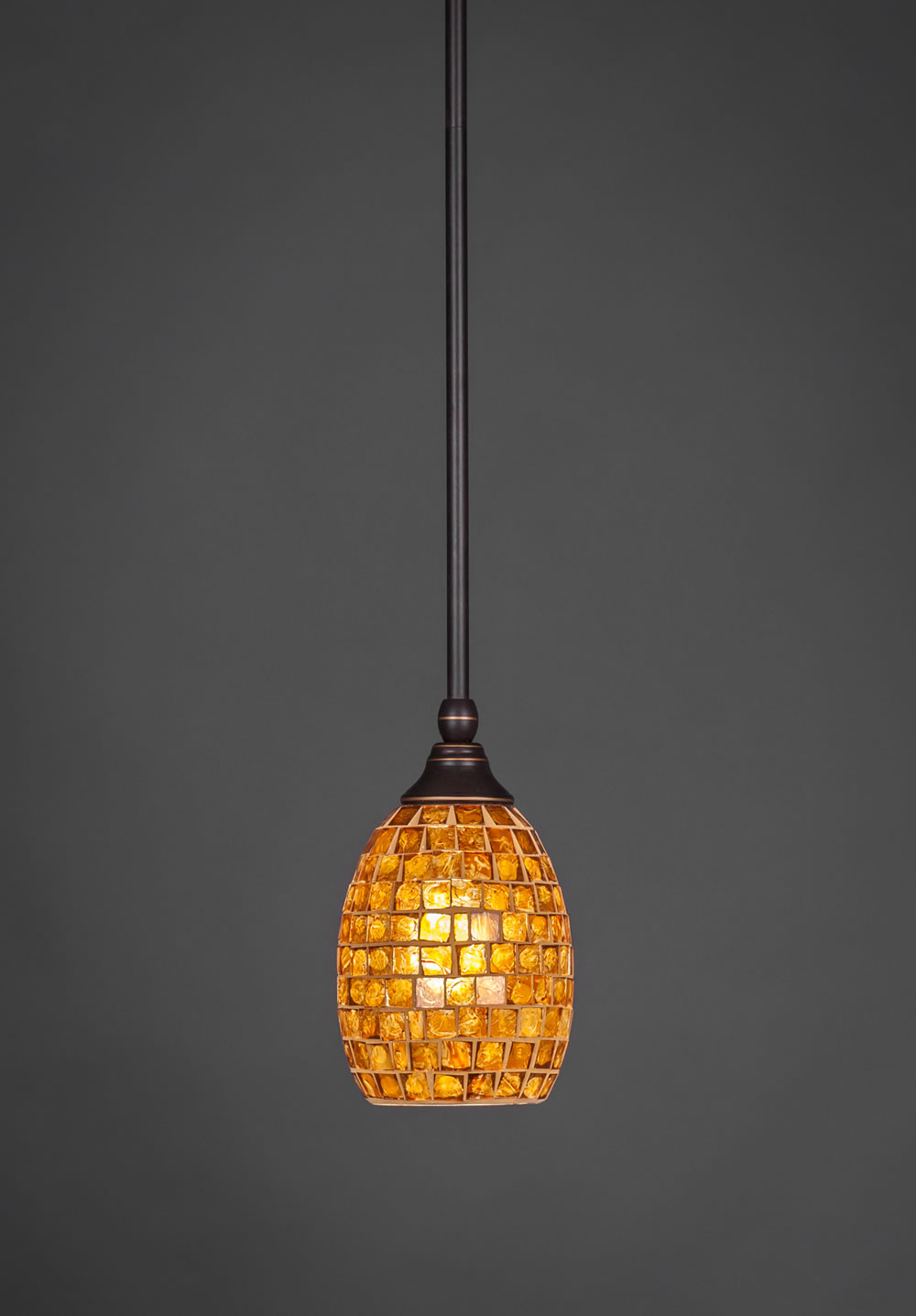 Stem Mini Pendant With Hang Straight Swivel Shown In Dark Granite Finish With 5" Copper Mosaic Glass