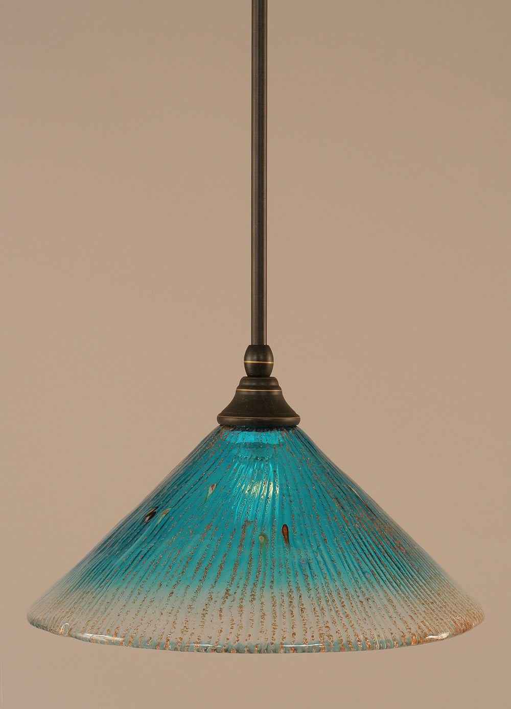 Stem Mini Pendant With Hang Straight Swivel Shown In Dark Granite Finish With 12" Teal Crystal Glass