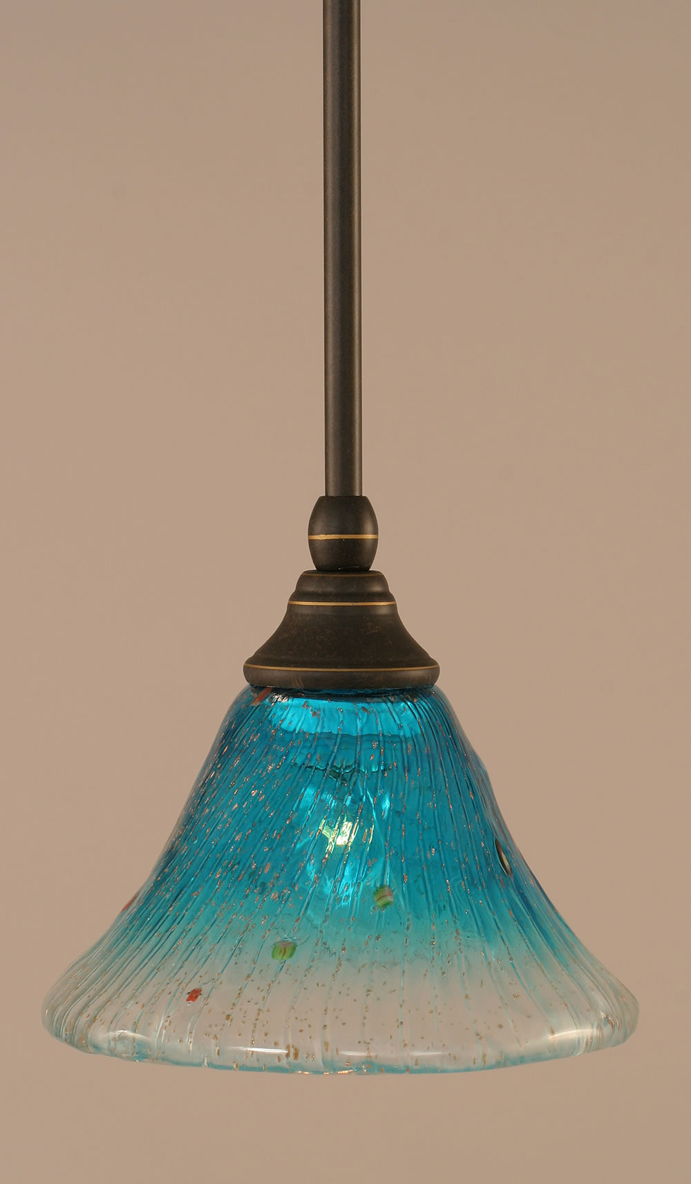 Stem Mini Pendant With Hang Straight Swivel Shown In Dark Granite Finish With 7" Teal Crystal Glass