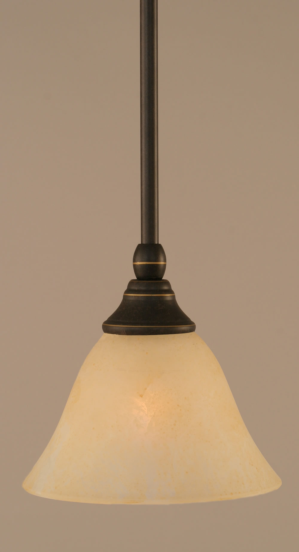 Stem Mini Pendant With Hang Straight Swivel Shown In Dark Granite Finish With 7" Amber Marble Glass