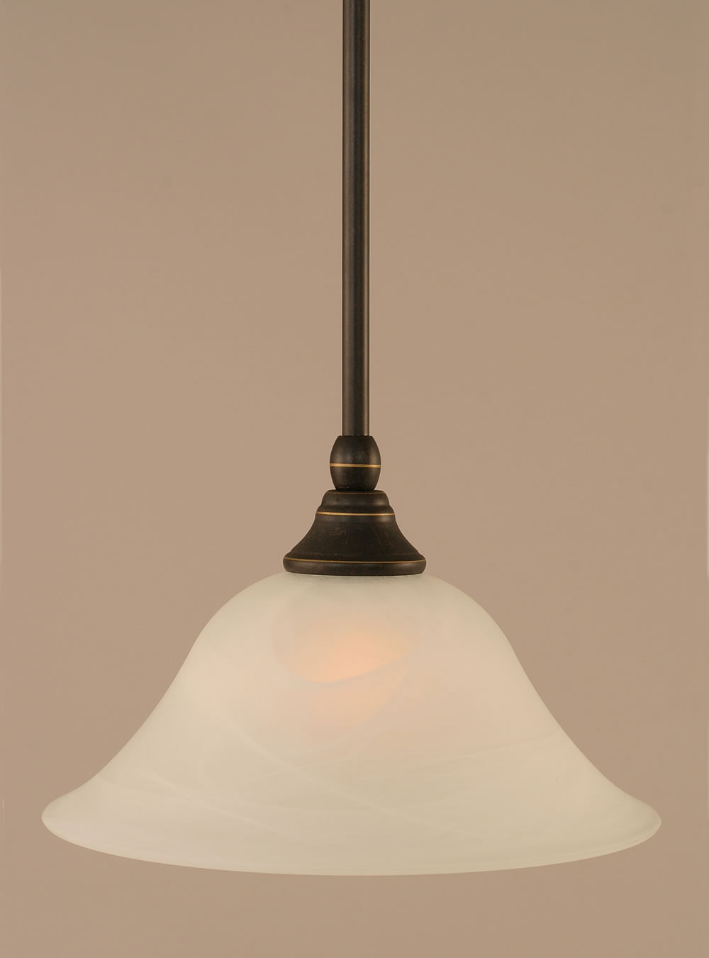 Stem Mini Pendant With Hang Straight Swivel Shown In Dark Granite Finish With 10" White Alabaster Swirl Glass
