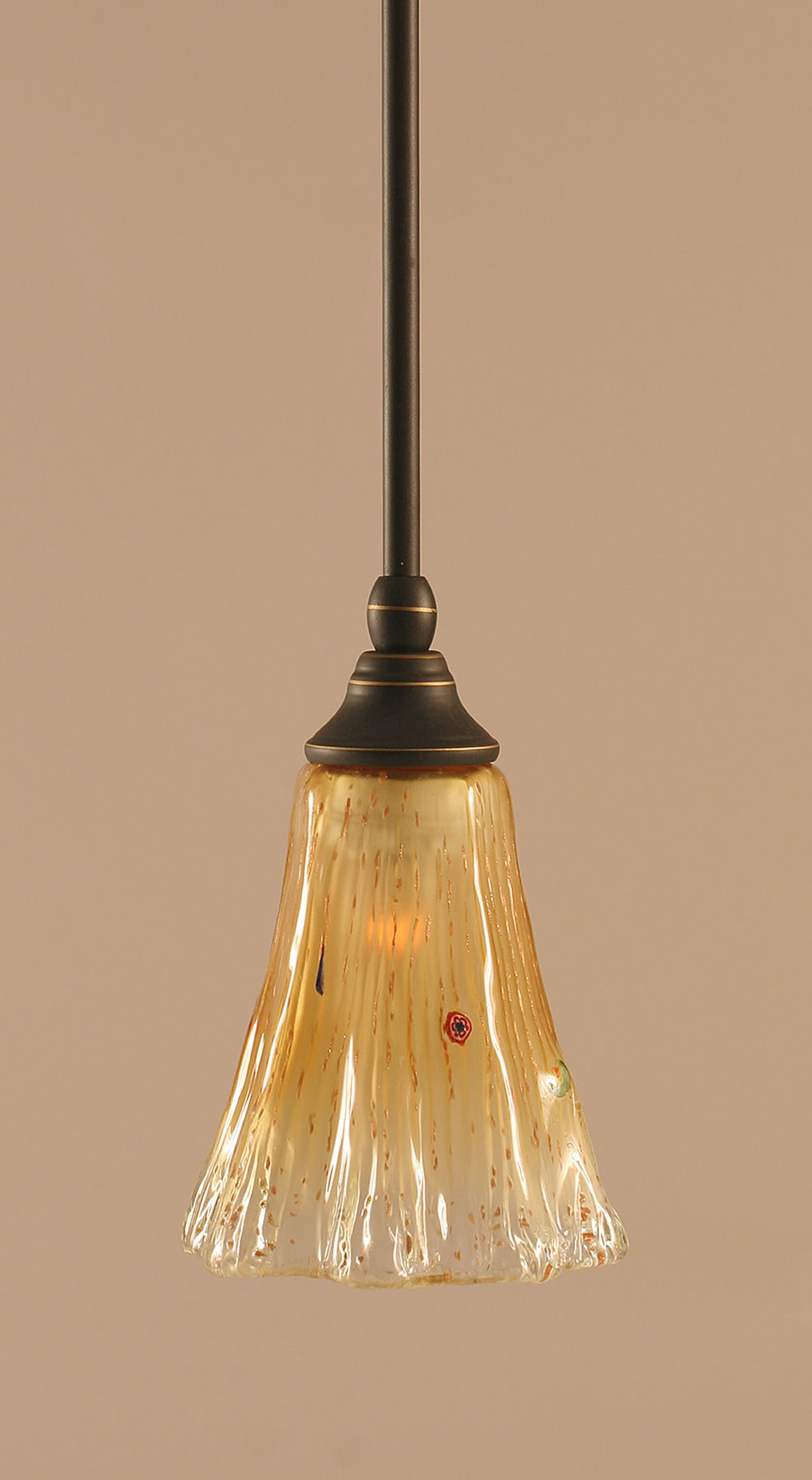 Stem Mini Pendant With Hang Straight Swivel Shown In Dark Granite Finish With 5.5" Fluted Amber Crystal Glass