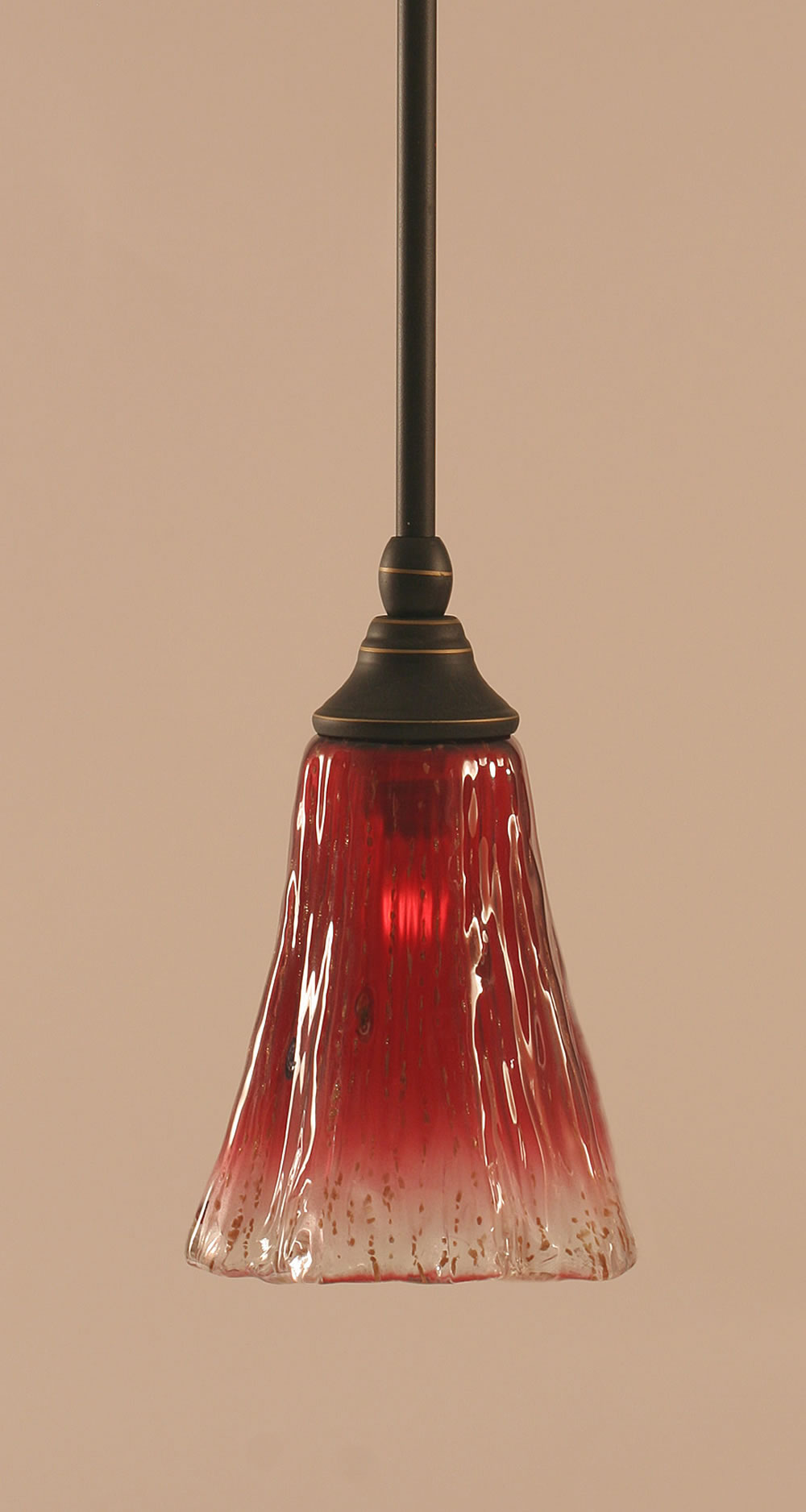 Stem Mini Pendant With Hang Straight Swivel Shown In Dark Granite Finish With 5.5" Fluted Raspberry Crystal Glass