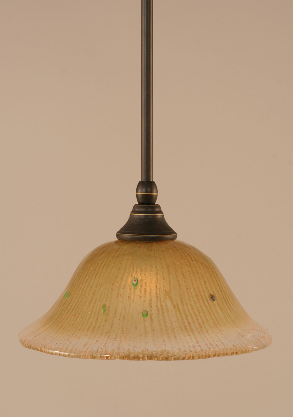 Stem Mini Pendant With Hang Straight Swivel Shown In Dark Granite Finish With 10" Amber Crystal Glass