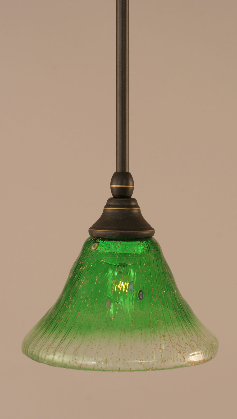 Stem Mini Pendant With Hang Straight Swivel Shown In Dark Granite Finish With 7" Kiwi Green Crystal Glass