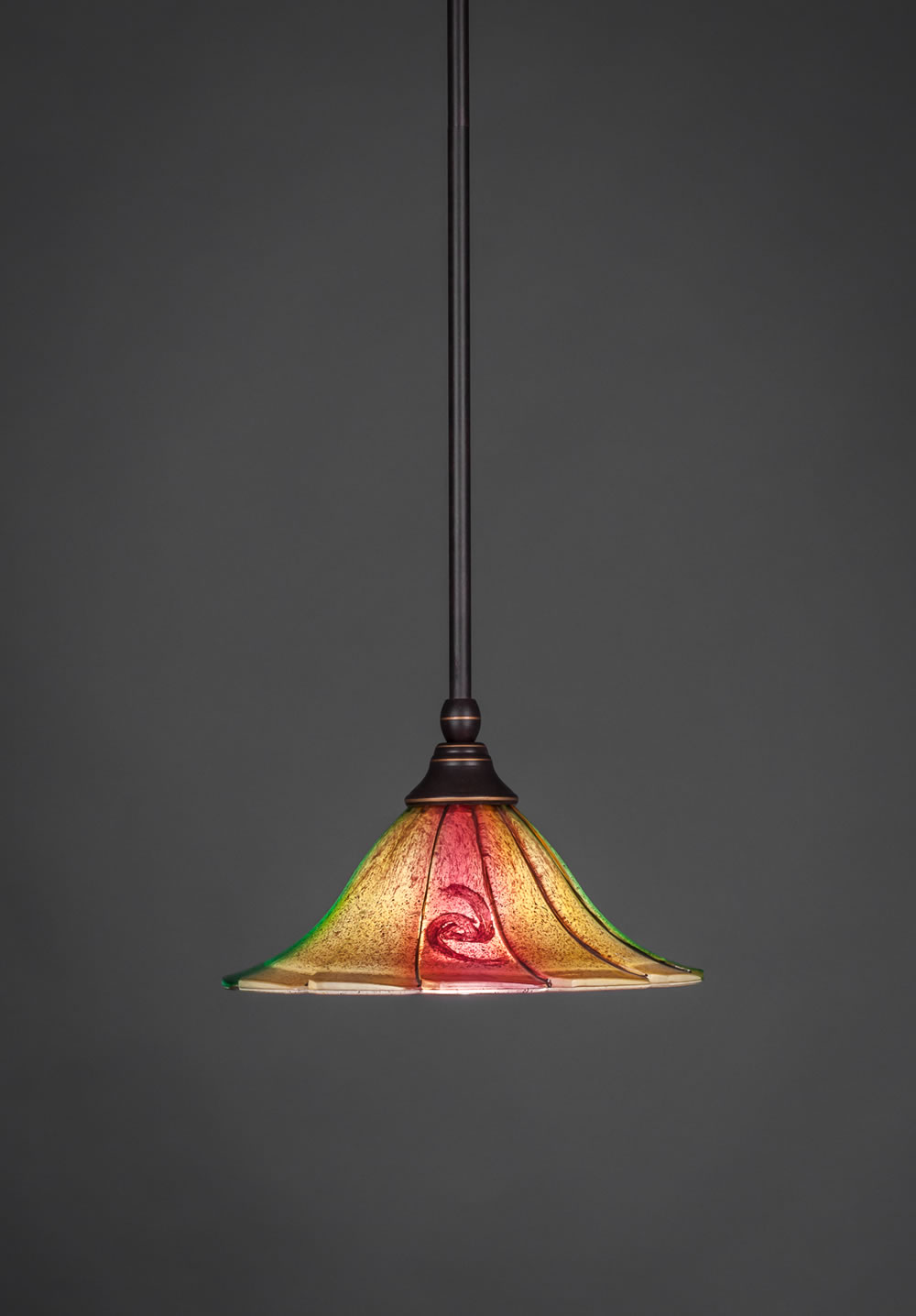 Stem Mini Pendant With Hang Straight Swivel Shown In Dark Granite Finish With 10" Mardi Gras Glass