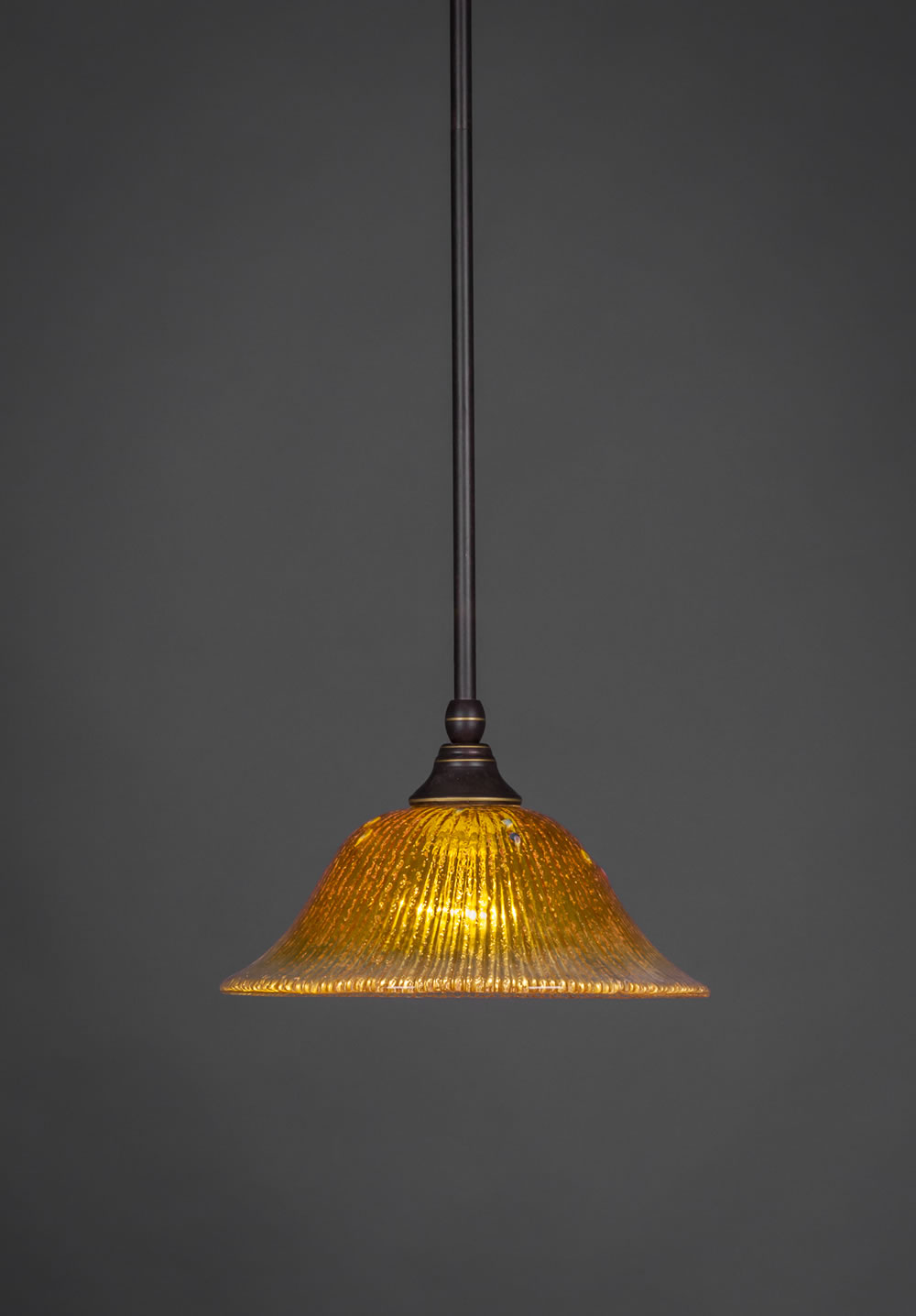 Stem Mini Pendant With Hang Straight Swivel Shown In Dark Granite Finish With 10" Gold Champagne Crystal Glass