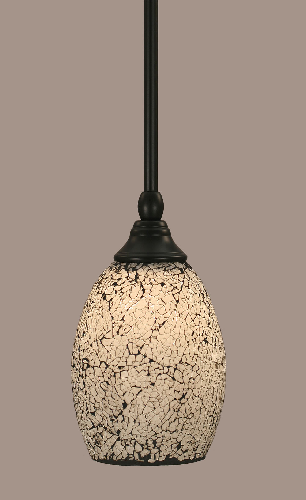 Stem Mini Pendant With Hang Straight Swivel Shown In Matte Black Finish With 5 Black Fusion Glass