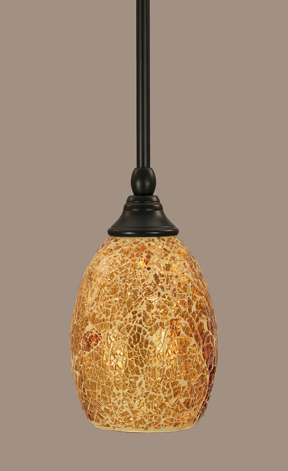 Stem Mini Pendant With Hang Straight Swivel Shown In Matte Black Finish With 5 Gold Fusion Glass
