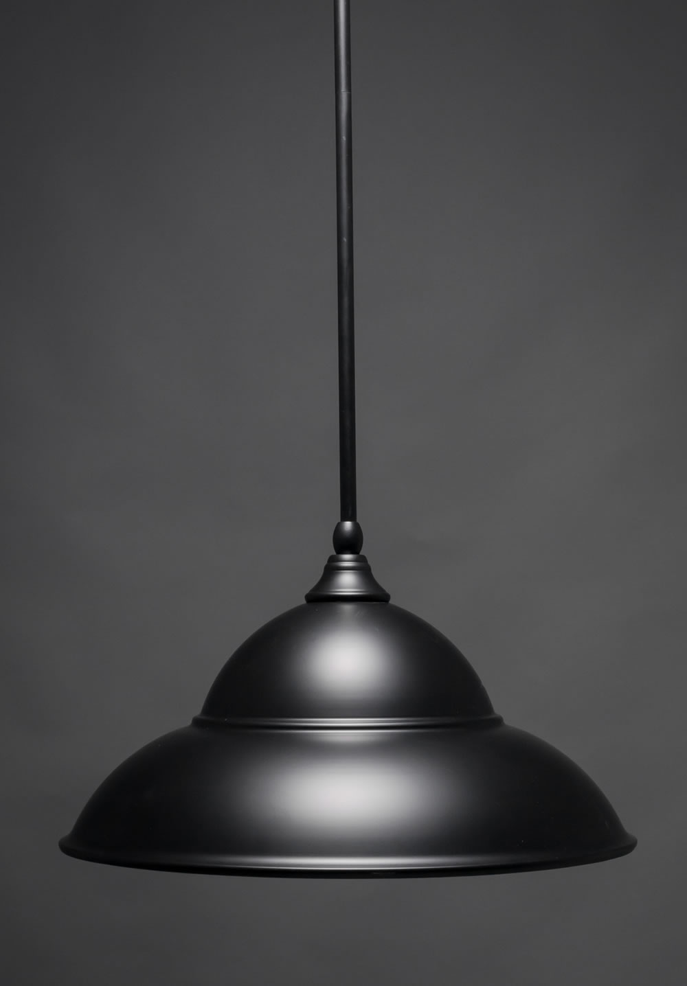 Stem Mini Pendant With Hang Straight Swivel Shown In Matte Black Finish With 16 Matte Black Double Bubble Metal Shade
