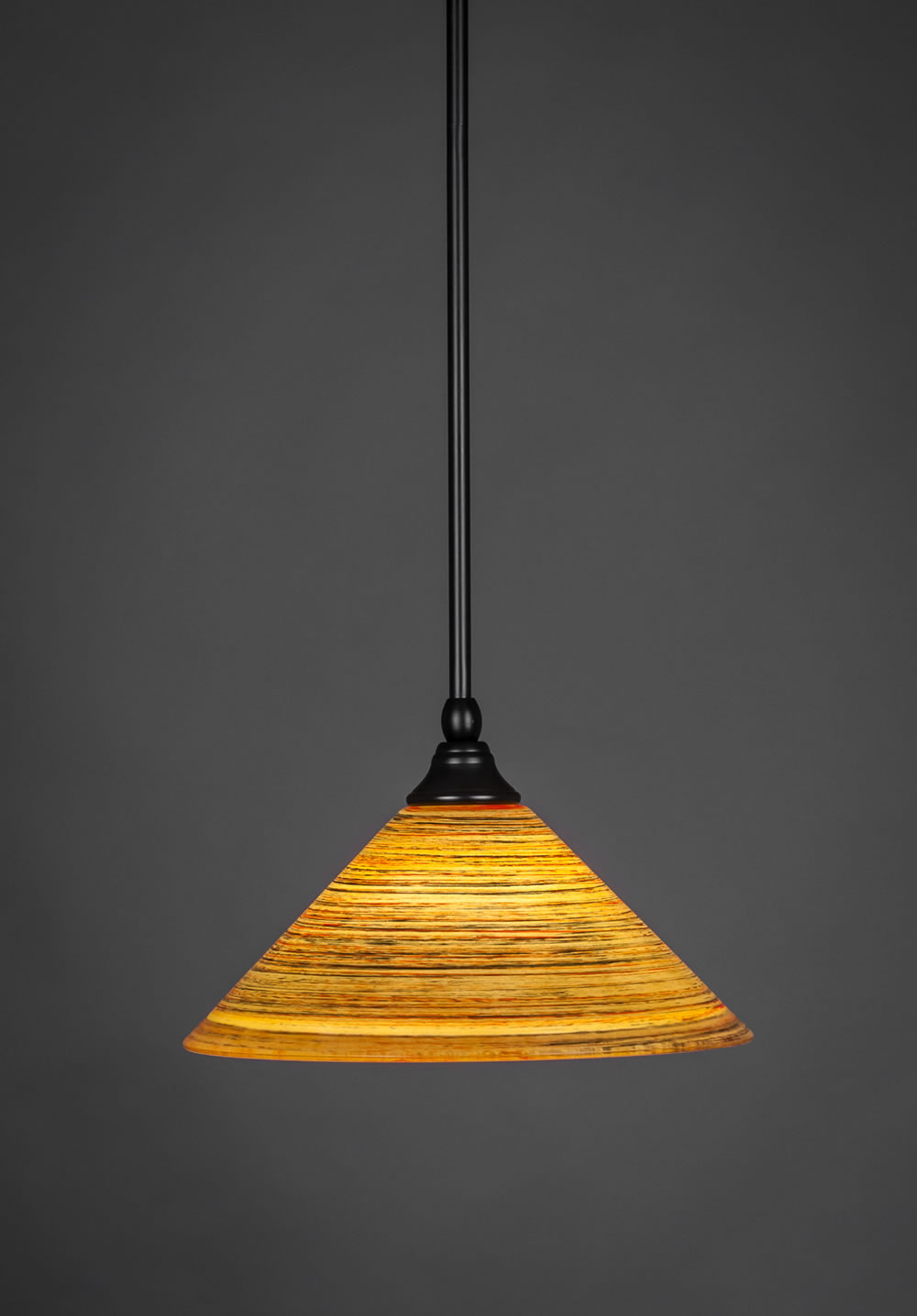 Stem Mini Pendant With Hang Straight Swivel Shown In Matte Black Finish With 12" Firré Saturn Glass