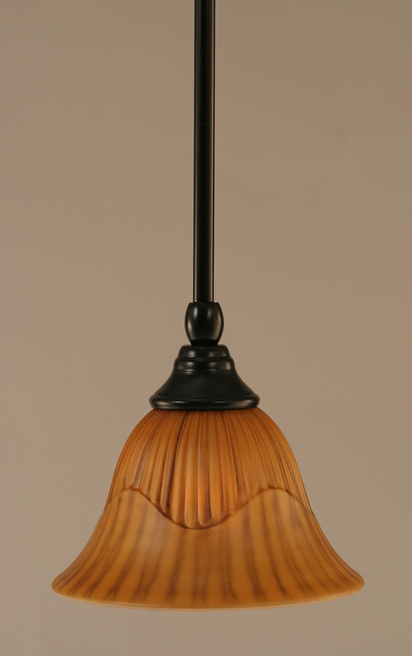 Stem Mini Pendant With Hang Straight Swivel Shown In Matte Black Finish With 7" Tiger Glass