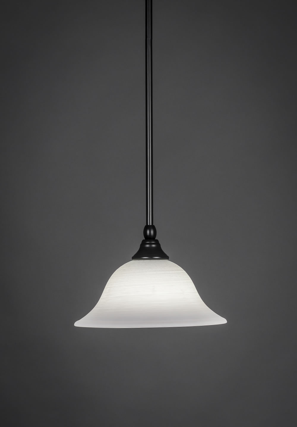 Stem Mini Pendant With Hang Straight Swivel Shown In Matte Black Finish With 10" White Linen Glass
