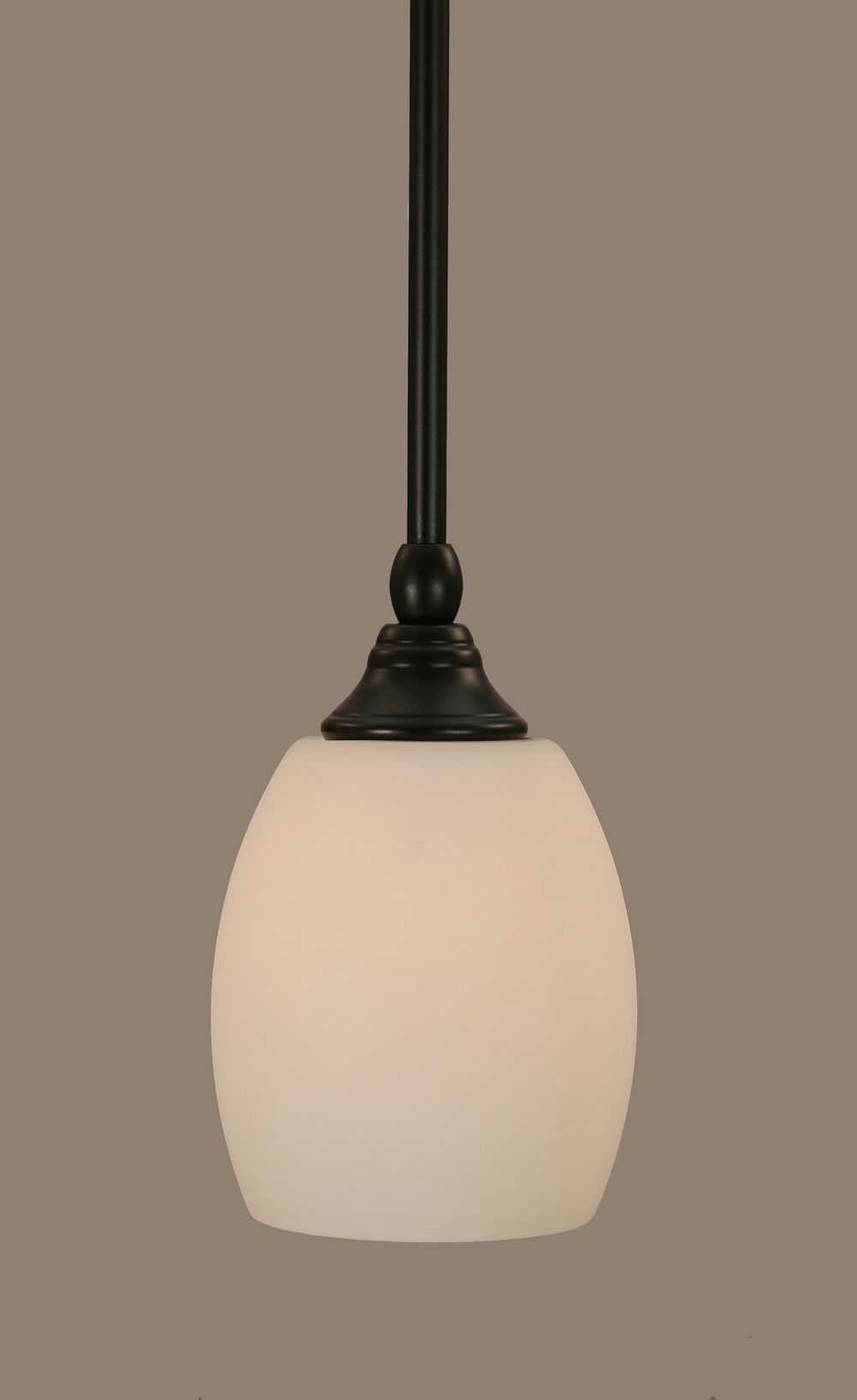 Stem Mini Pendant With Hang Straight Swivel Shown In Matte Black Finish With 5" White Linen Glass