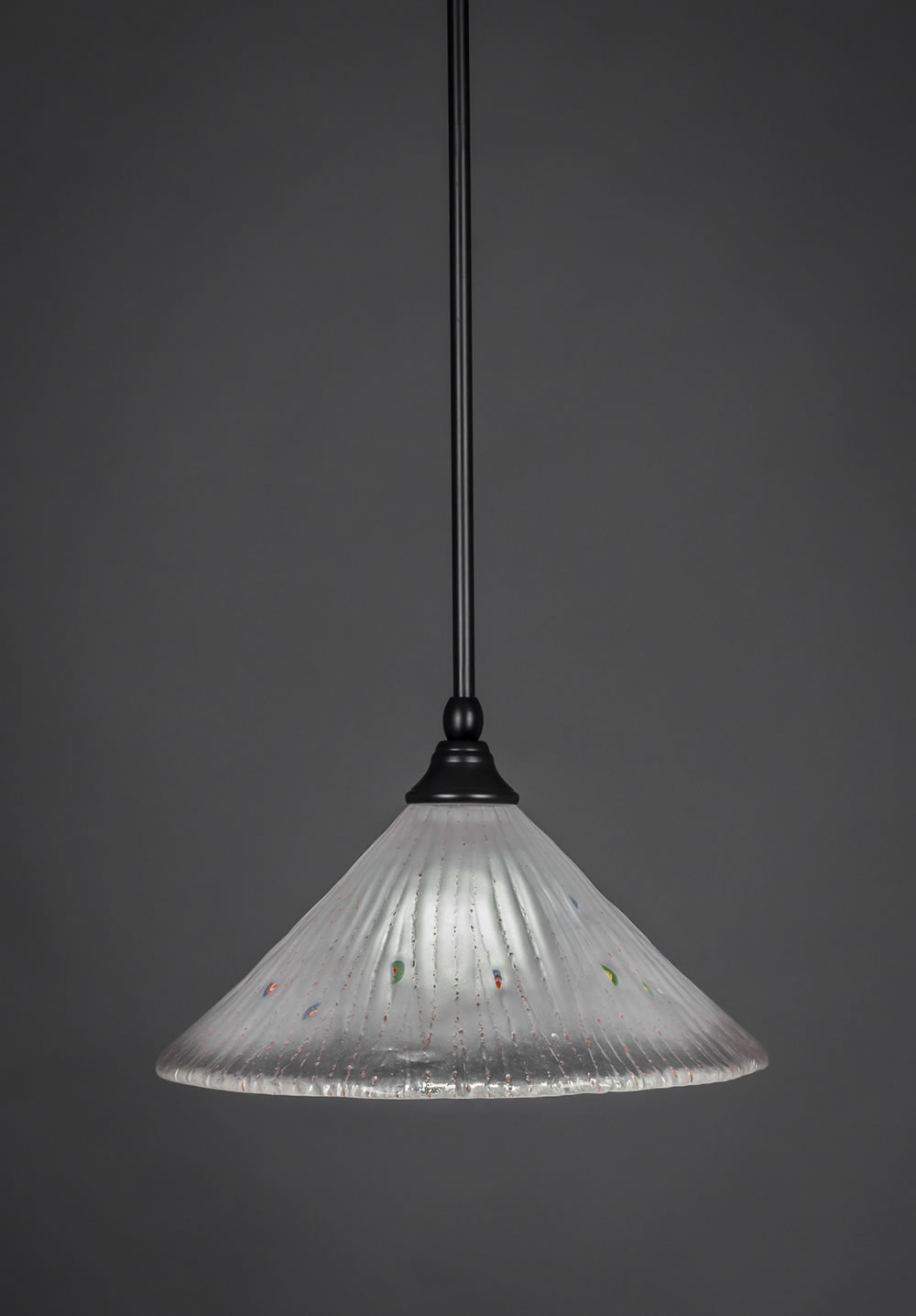 Stem Mini Pendant With Hang Straight Swivel Shown In Matte Black Finish With 12" Frosted Crystal Glass