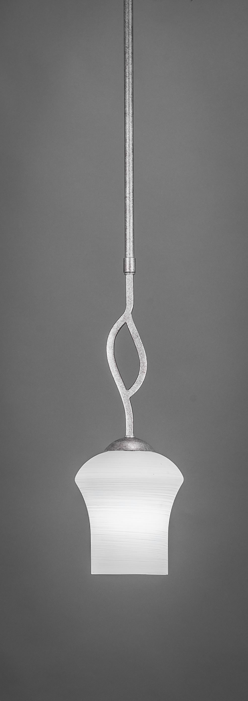 Revo 1 Light Mini Pendant Shown In Aged Silver Finish With 5.5 Zilo White Linen Glass