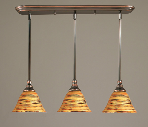 3 Light Multi Light Mini Pendant With Hang Straight Swivels Shown In Black Copper Finish With 7" Firré Saturn Glass