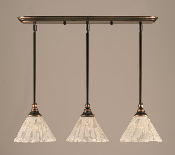 3 Light Multi Light Mini Pendant With Hang Straight Swivels Shown In Black Copper Finish With 7" Italian Ice Glass