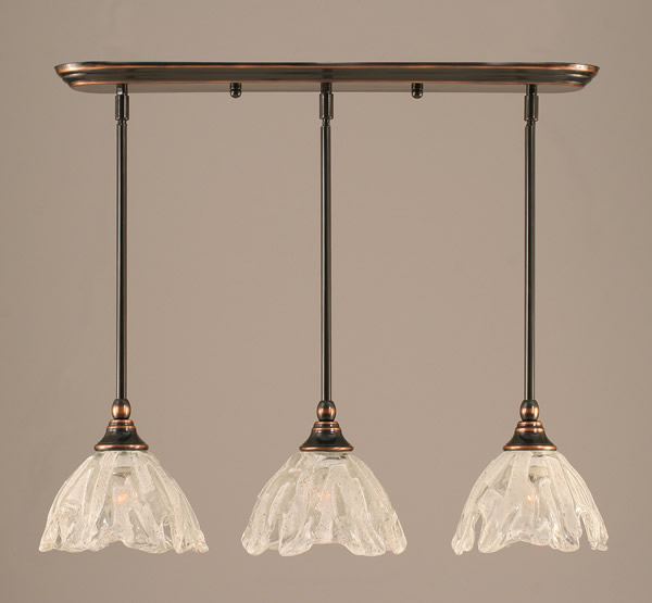 3 Light Multi Light Mini Pendant With Hang Straight Swivels Shown In Black Copper Finish With 7" Italian Ice Glass