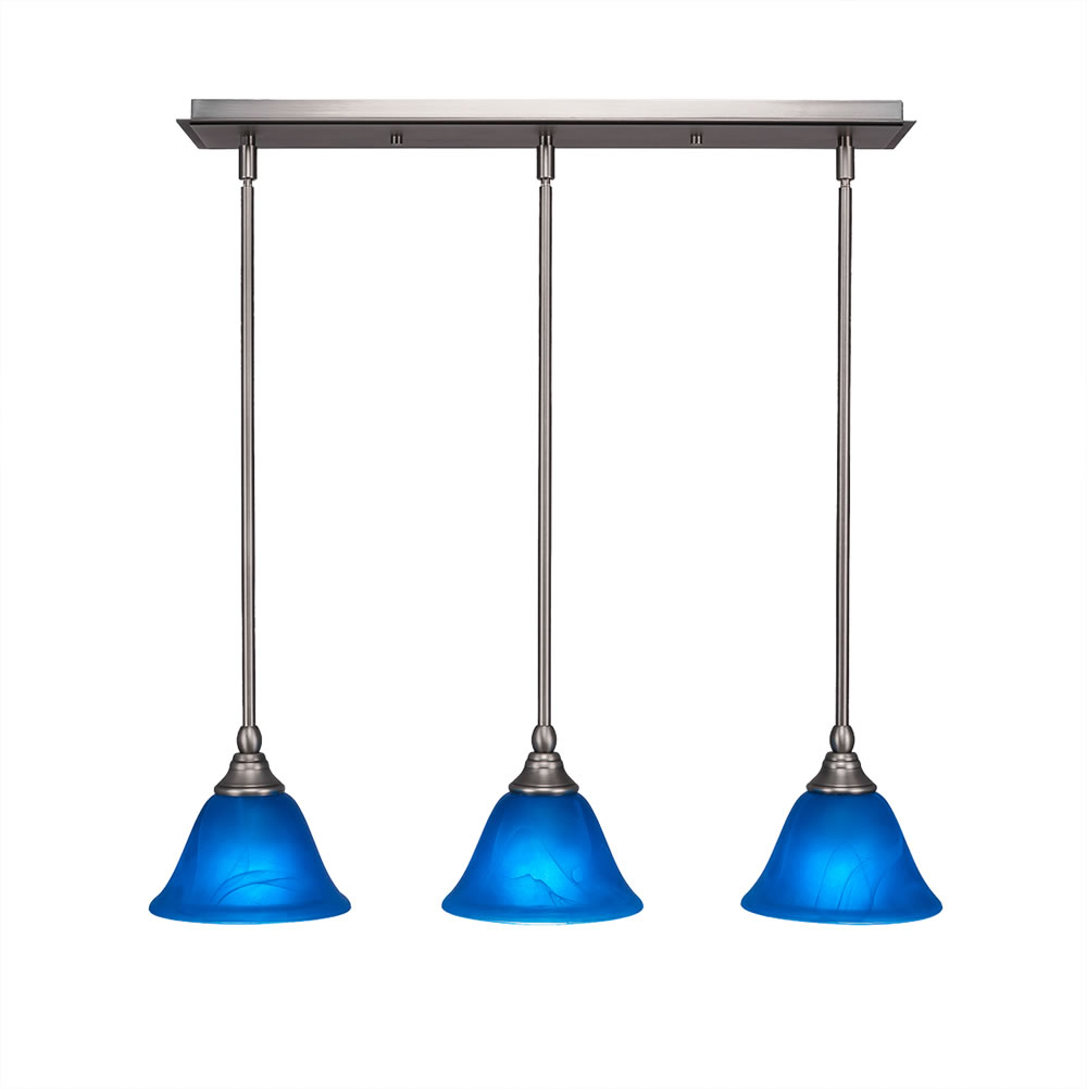 3 Light Multi Light Mini Pendant With Hang Straight Swivels Shown In Brushed Nickel Finish With 7" Blue Italian Glass