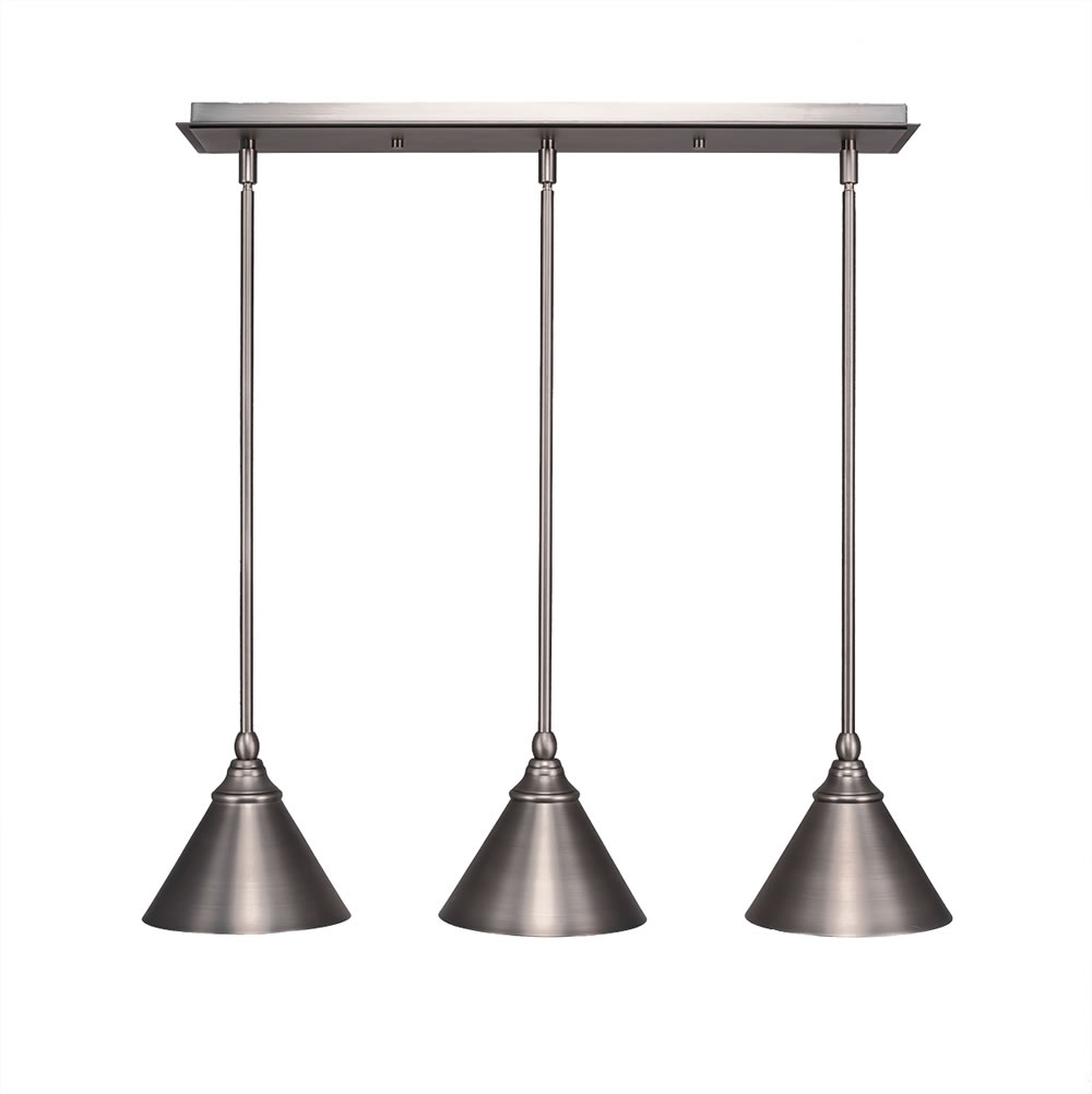 3 Light Multi Light Mini Pendant With Hang Straight Swivels Shown In Brushed Nickel Finish With 7" Brushed Nickel Beehive Metal Shade